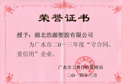 2014年重合同守信用證書(shū)